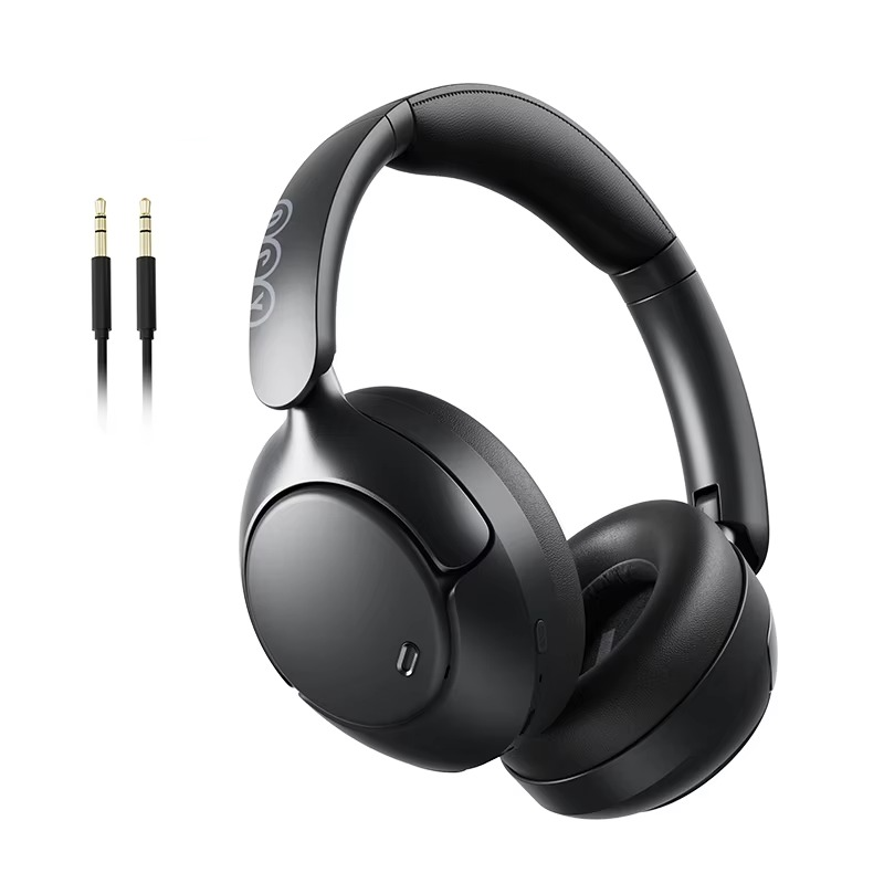 QCY H3 Pro ANC headphones in sleek black design with audio cable for wireless comfort