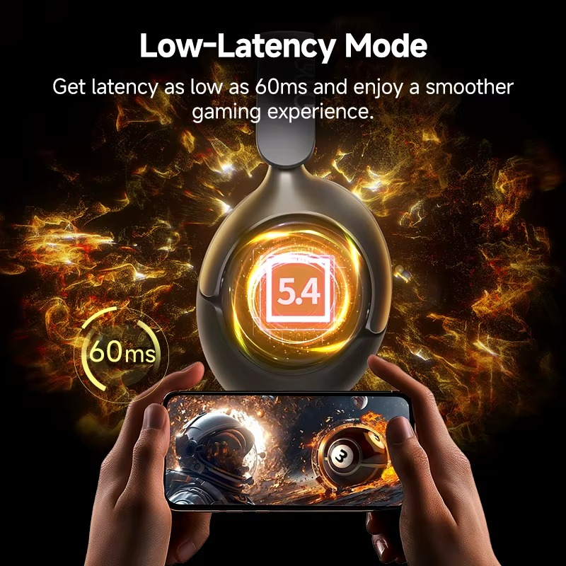 QCY H3 Pro ANC headphones showcasing low-latency mode for smoother gaming experience