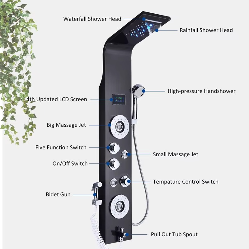 Magazaw rainfall massage shower system with updated LCD screen and multiple massage jet functions