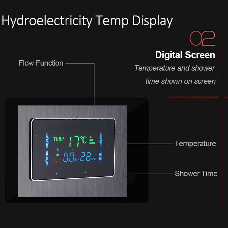 Hydroelectricity temperature display for rainfall massage shower system with digital screen for temperature and shower time