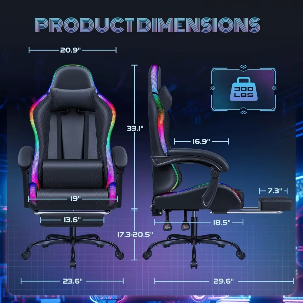 Magazaw RGB gaming chair with lights featuring adjustable height and ergonomic design for comfort