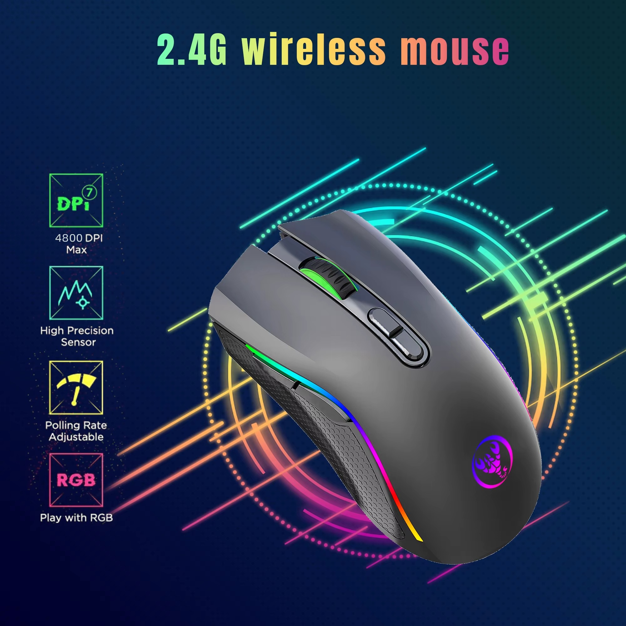 Magazaw Rechargeable RGB gaming mouse with adjustable DPI and high precision for enhanced gaming performance