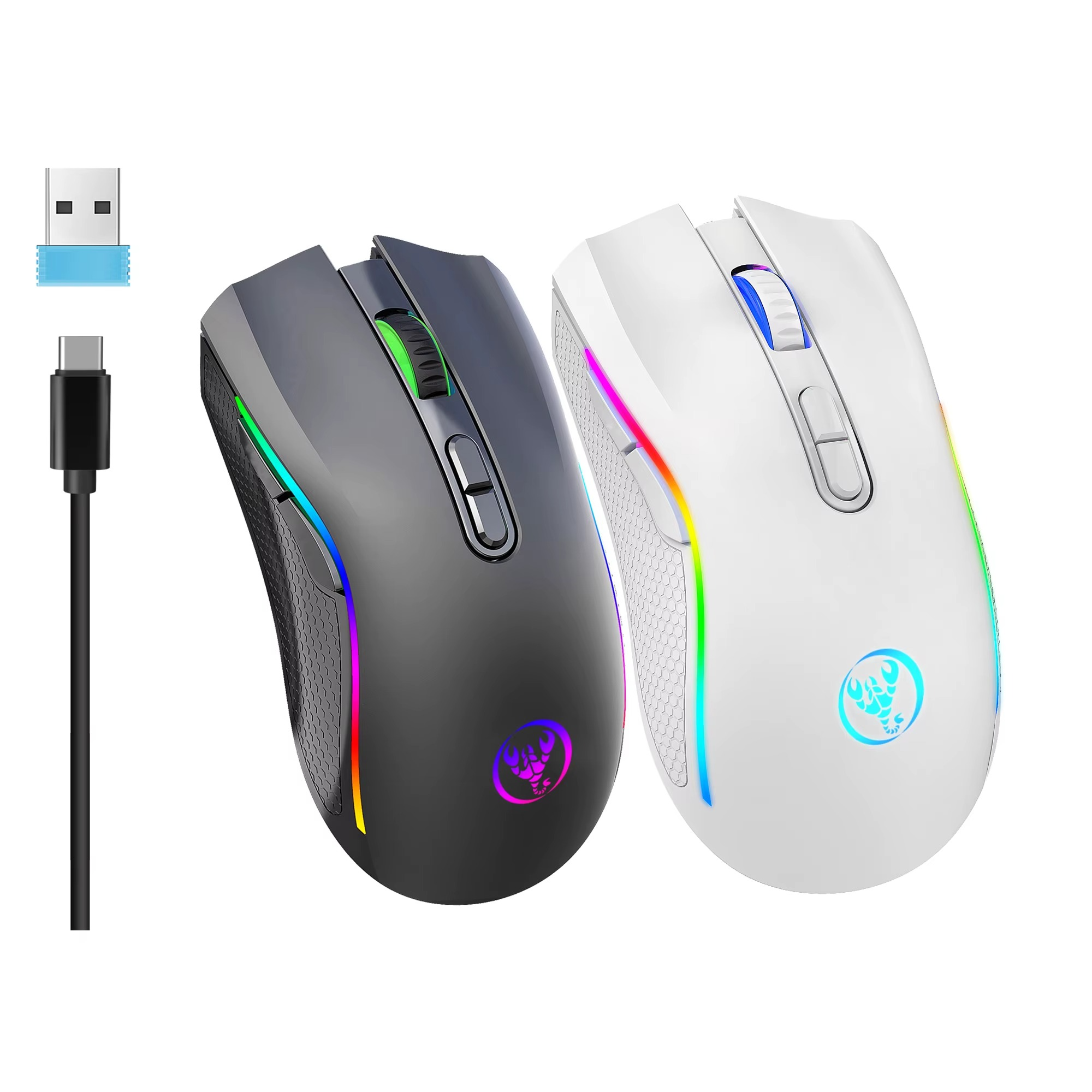 Magazaw Rechargeable RGB gaming mouse in black and white with customizable lighting effects
