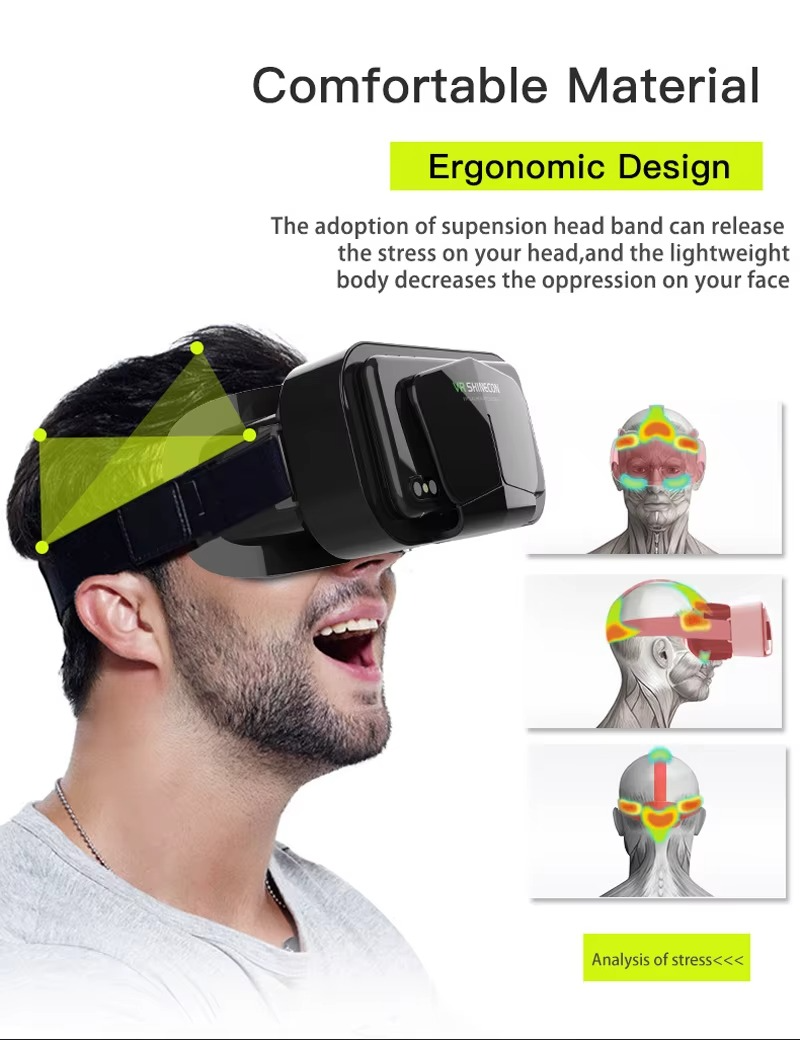 Shinecon VR headset for smartphones featuring ergonomic design and comfortable materials for stress relief