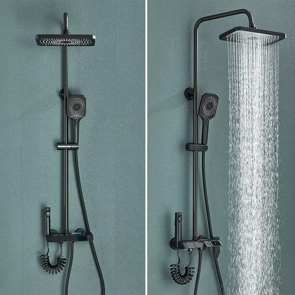 Magazaw smart digital shower faucet with overhead rain shower and handheld sprayer for modern bathrooms