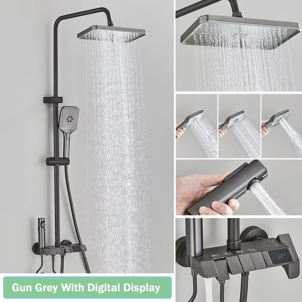 Magazaw smart digital shower faucet in gun grey with digital display and adjustable showerhead