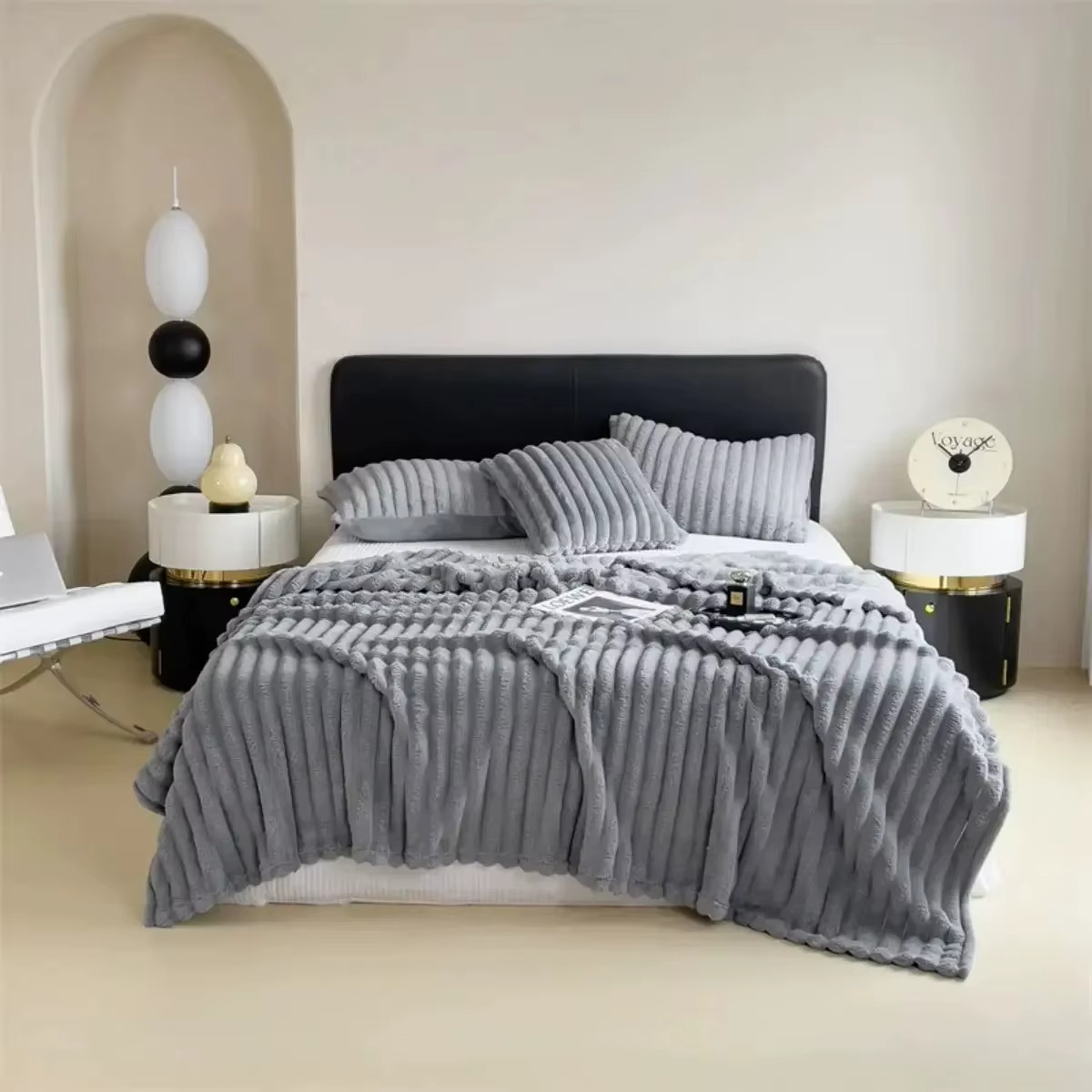 Cozy Magazaw™ soft plush velvet blanket in gray, perfect for stylish bedroom decor and warmth
