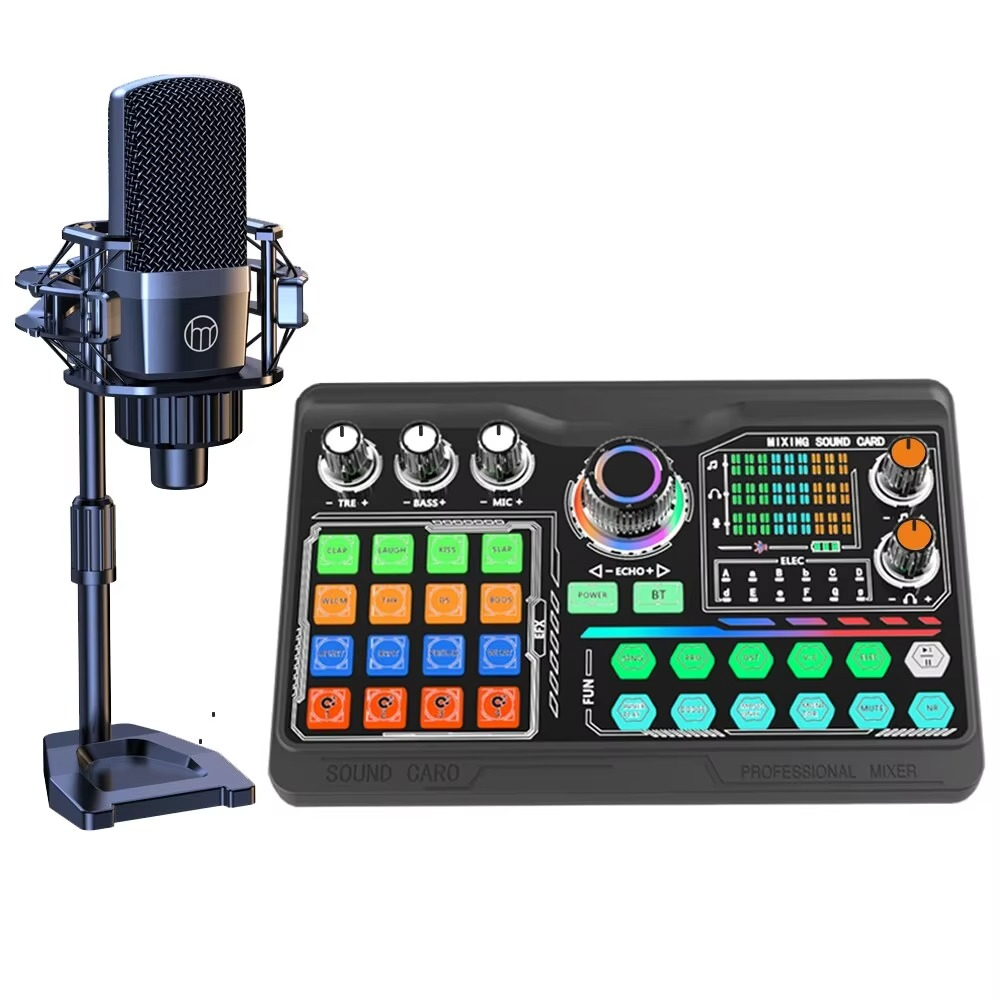 Magazaw podcast microphone kit with adjustable stand and professional audio mixer for high-quality recordings