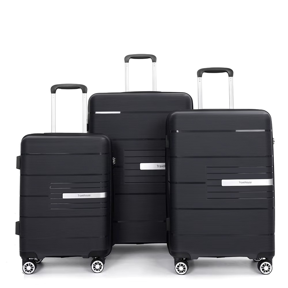 Magazaw lightweight luggage set featuring three stylish black suitcases with spinner wheels