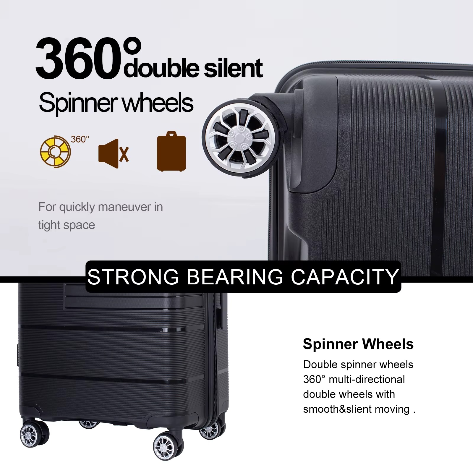 Magazaw lightweight luggage set with 360 double silent spinner wheels for easy maneuverability