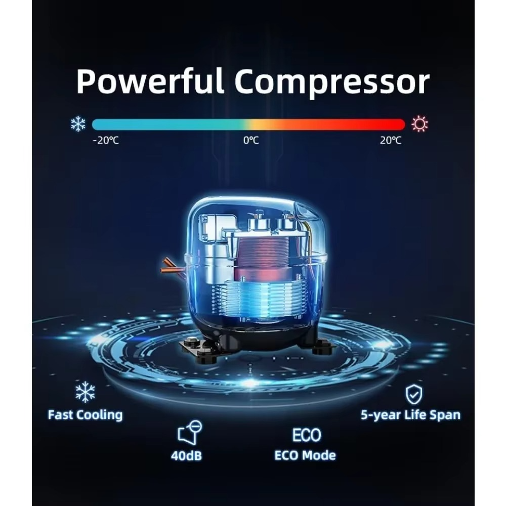 Powerful compressor for portable car refrigerator 12V with fast cooling and low noise operation