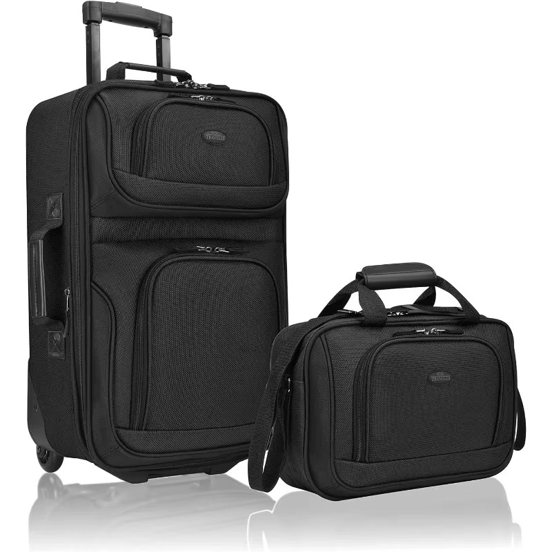 Magazaw lightweight carry-on luggage set in black featuring a wheeled suitcase and a travel bag