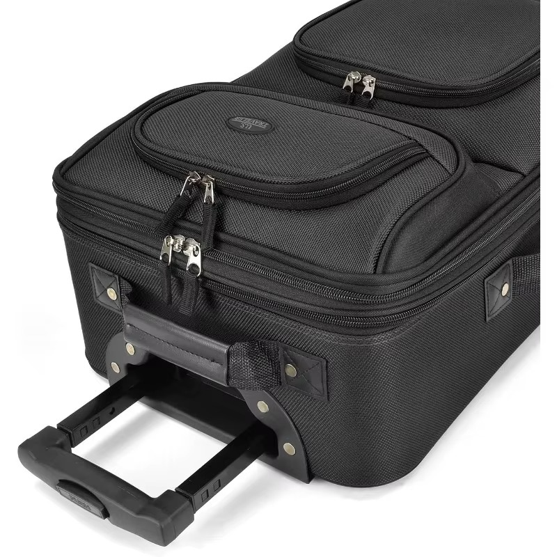Magazaw lightweight carry-on luggage set in black with multiple pockets and telescoping handle