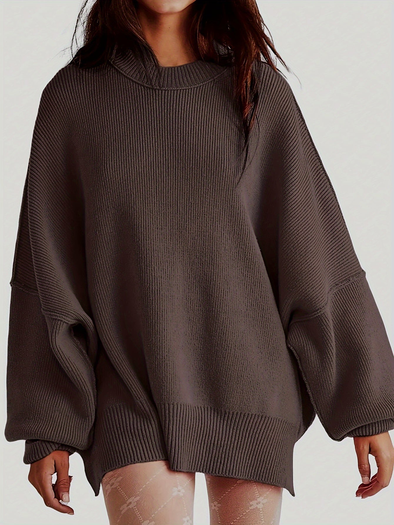 Voocci women's drop shoulder knit sweater in dark gray with oversized fit for cozy style