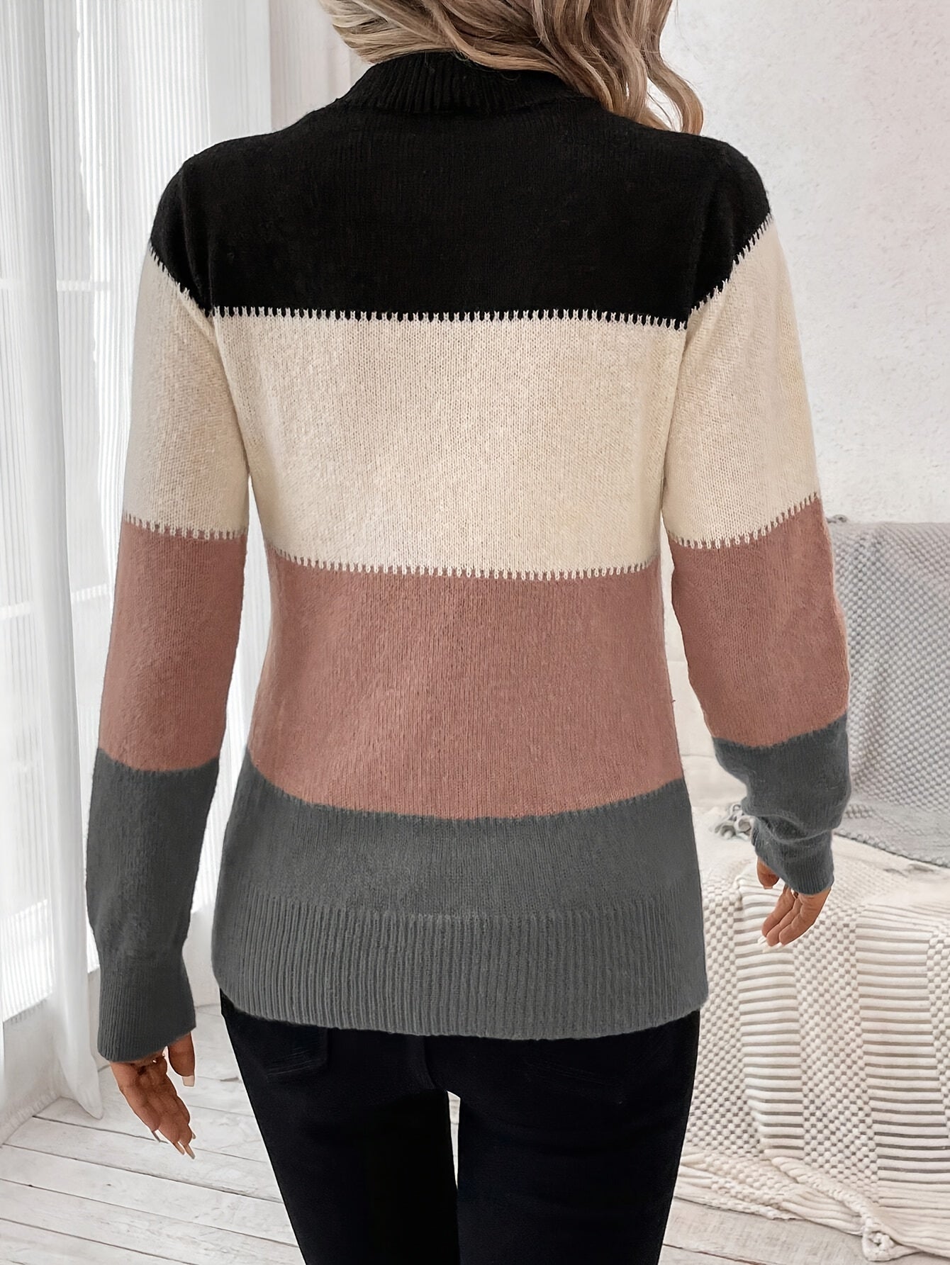 Voocci women's knitted pullover sweater in striped design featuring soft, cozy fabric for casual wear