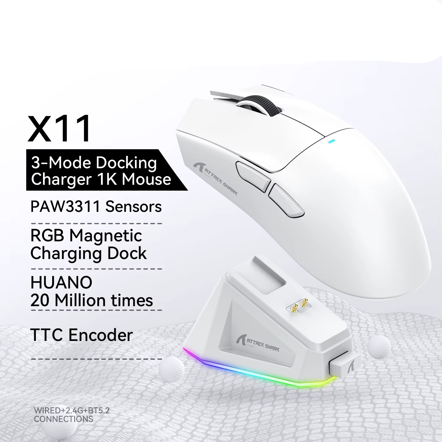 Magazaw X11 gaming mouse with RGB charging dock and 20 million clicks durability