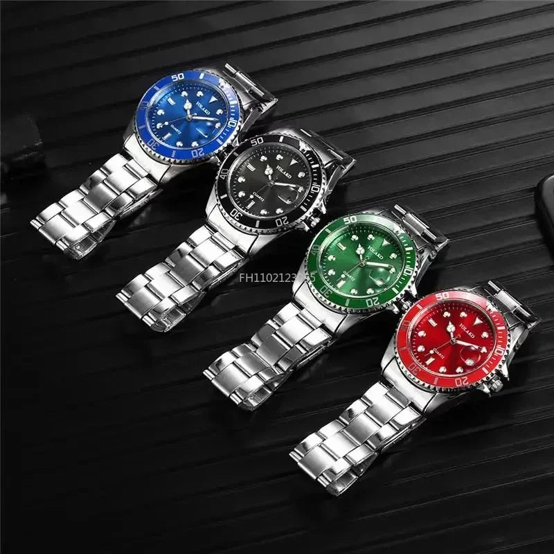 Voocci™ Men's Dive Watch Collection in Blue, Black, Green, and Red with Stainless Steel Band