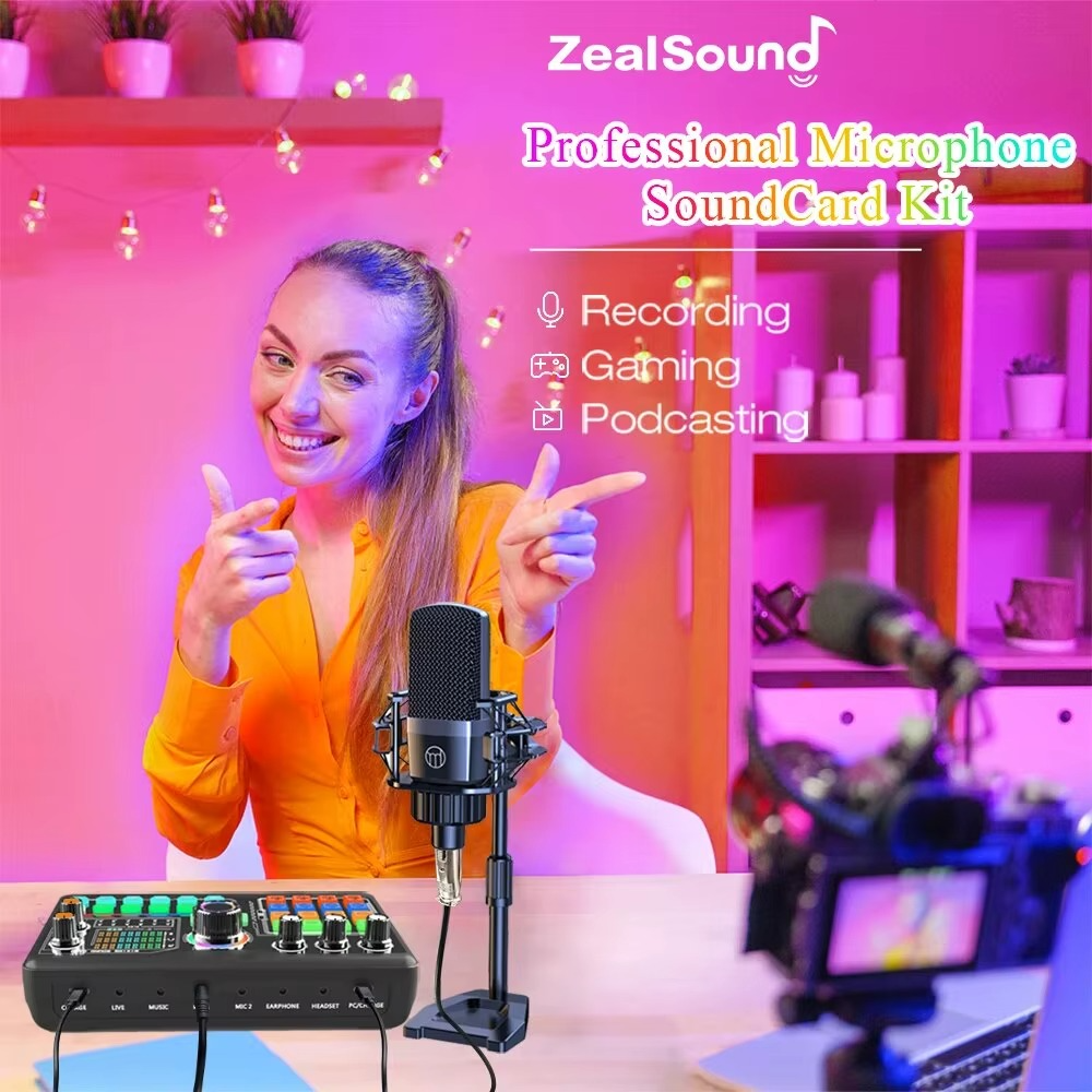 Magazaw podcast microphone kit with sound card, ideal for recording and gaming setups