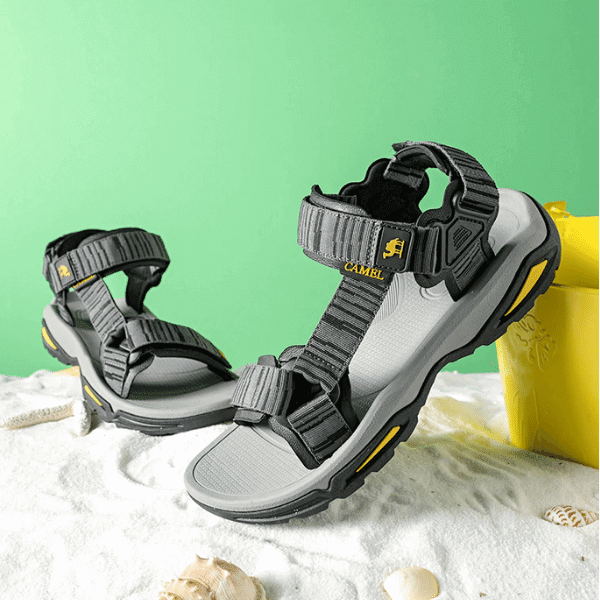 Luxury men's sandals with black adjustable straps and chunky soles ideal for summer outdoor activities