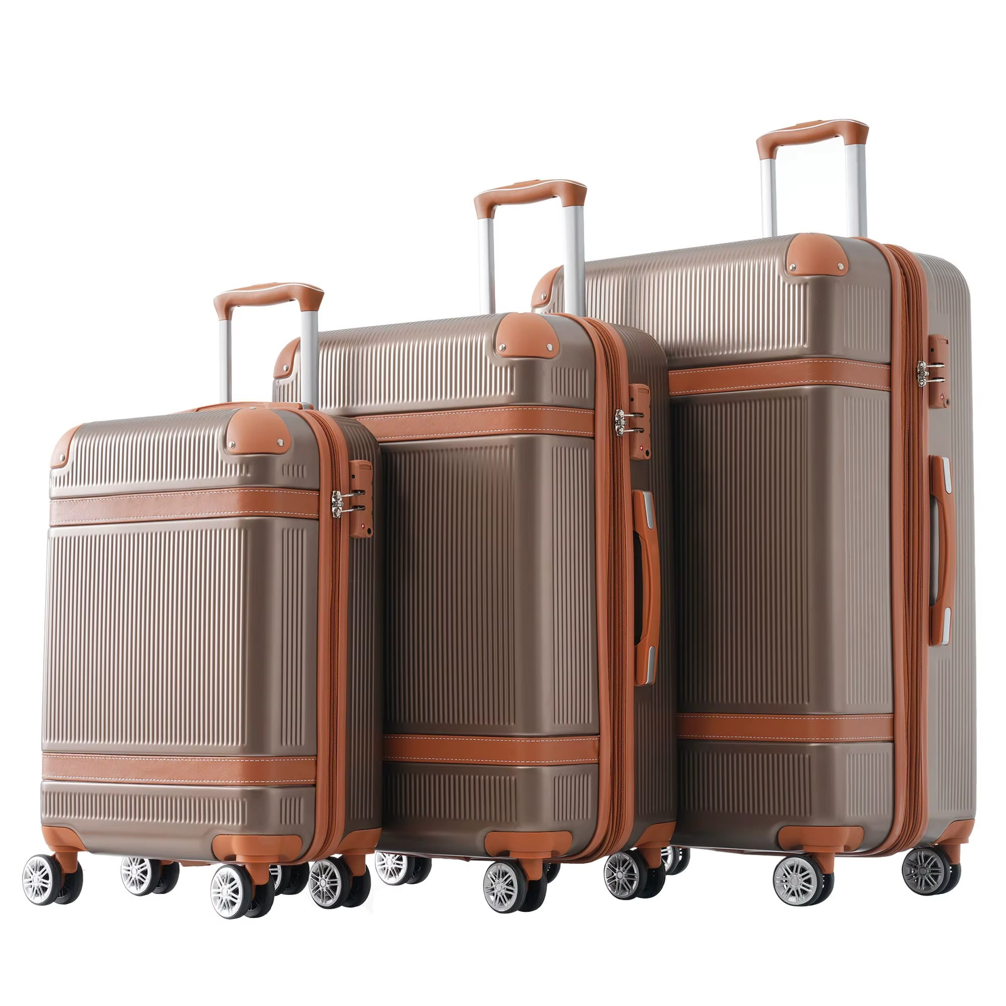 Magazaw 3-piece luggage set with spinner wheels in beige and brown for easy travel