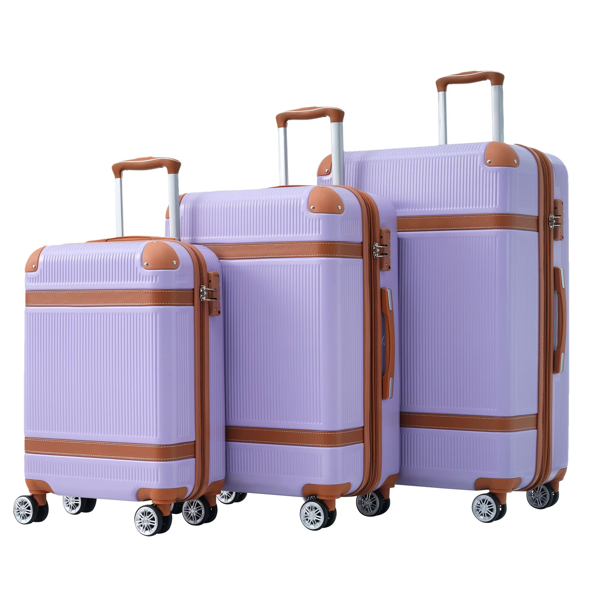 Magazaw 3-piece luggage set with spinner wheels in lavender for effortless travel and easy mobility