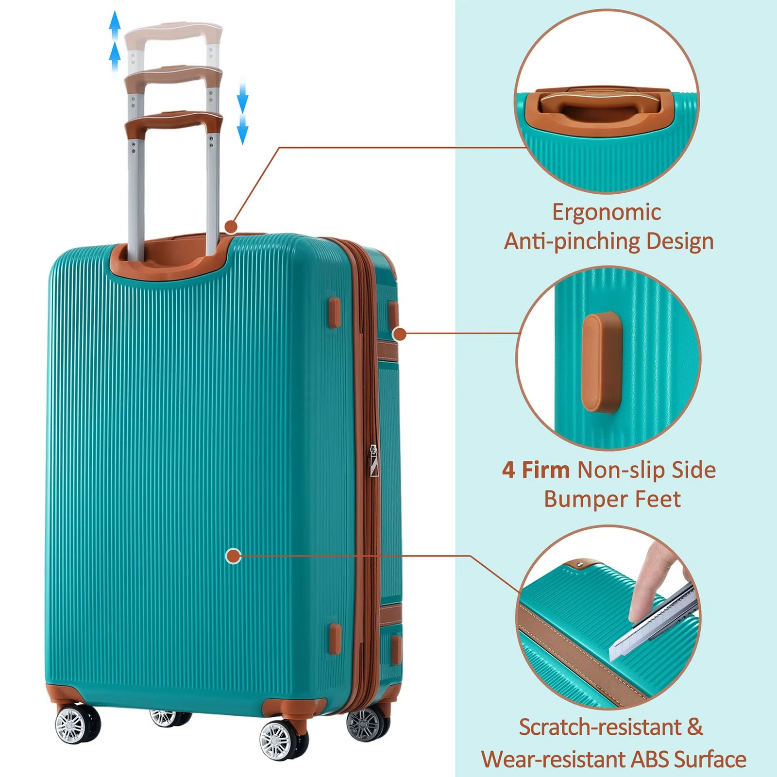 Magazaw 3-piece luggage set with spinner wheels featuring ergonomic design and scratch-resistant ABS surface