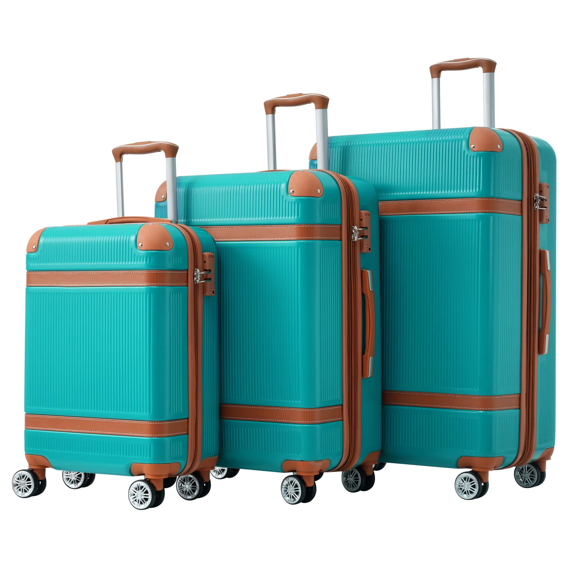 Magazaw 3-piece luggage set with spinner wheels in teal and brown for easy travel convenience