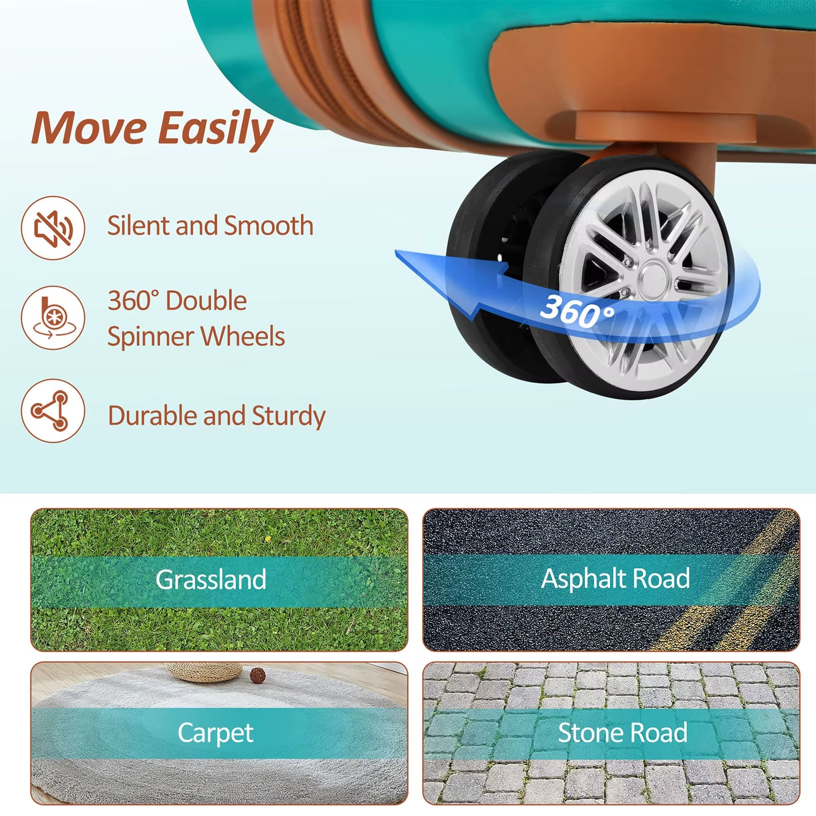 Magazaw 3-piece luggage set with spinner wheels featuring 360-degree mobility for smooth travel