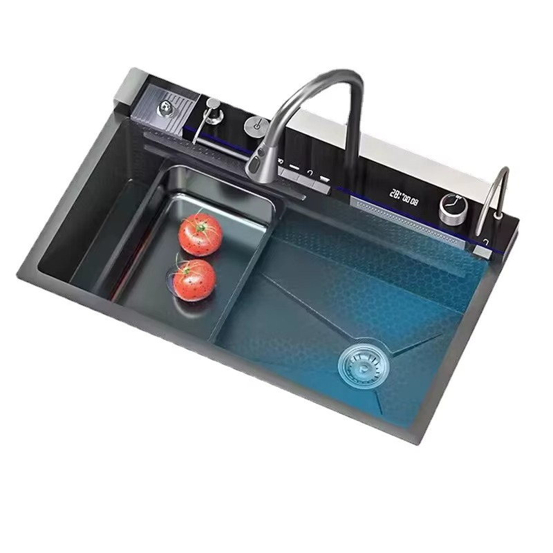 Magazaw 304 stainless steel kitchen sink with dual compartments and modern faucet design