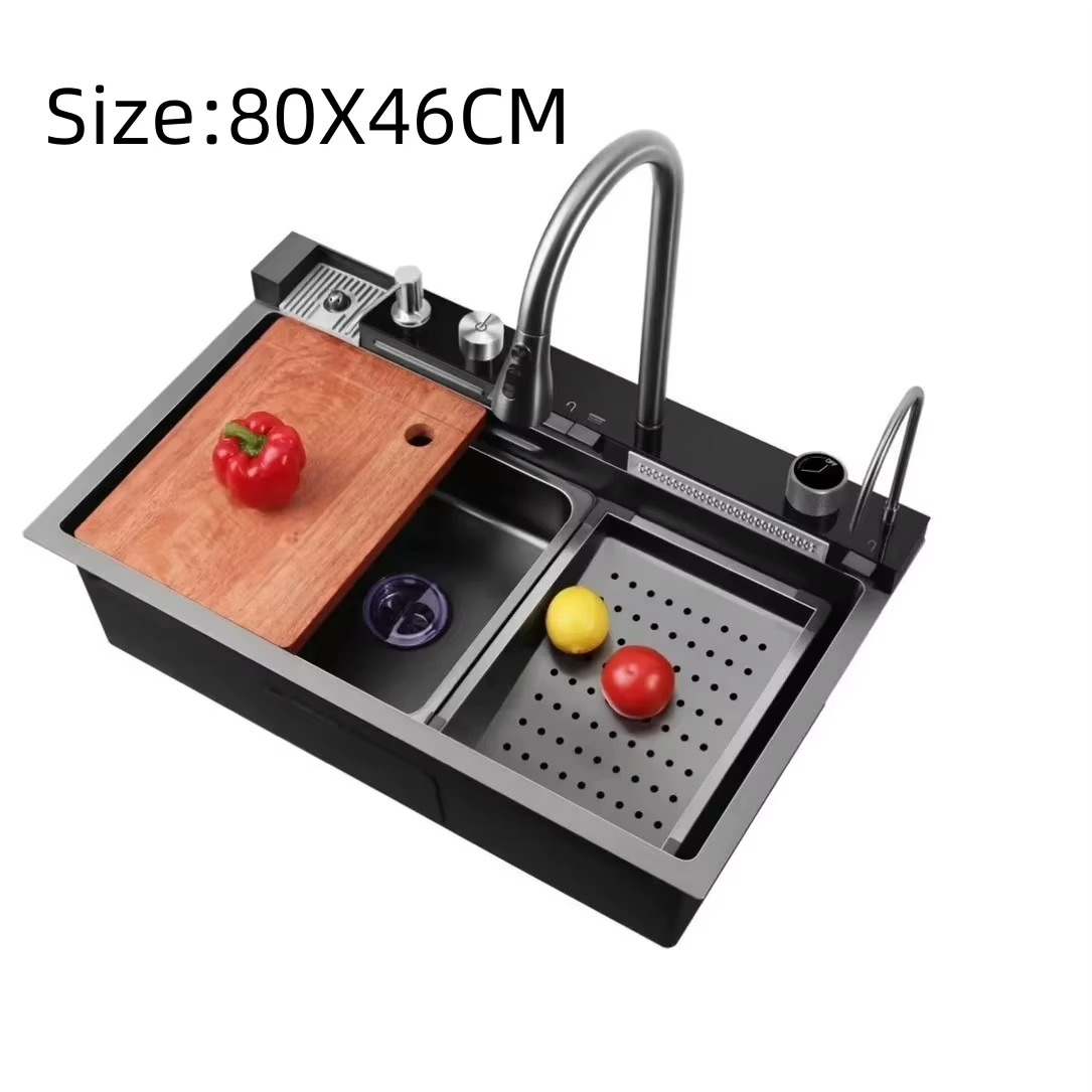 Magazaw 304 stainless steel kitchen sink with double bowl design and integrated cutting board