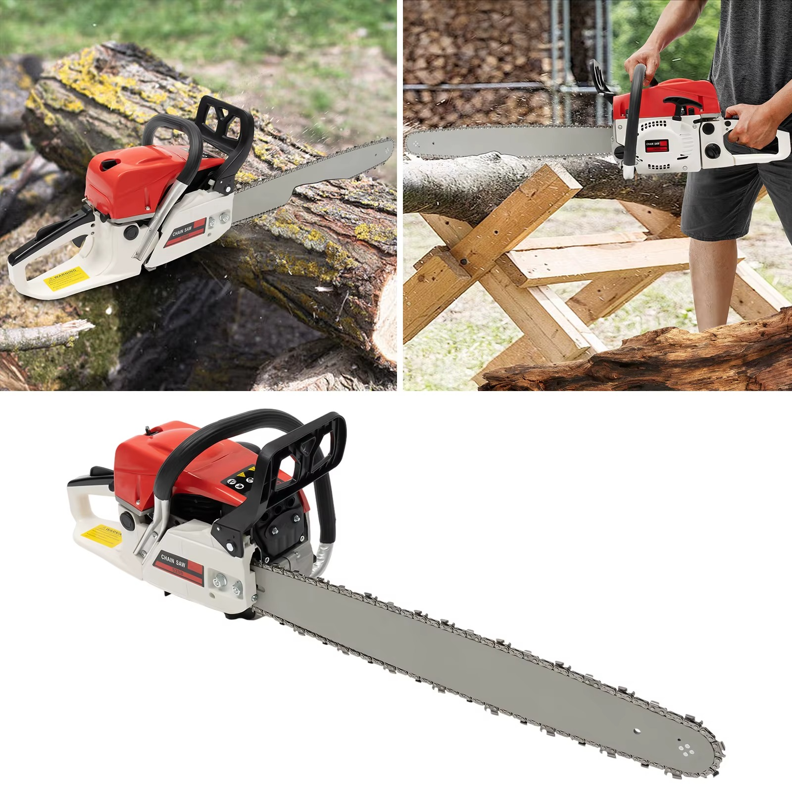 Magazaw™ 52cc petrol chainsaw with ergonomic handle for efficient cutting and log handling