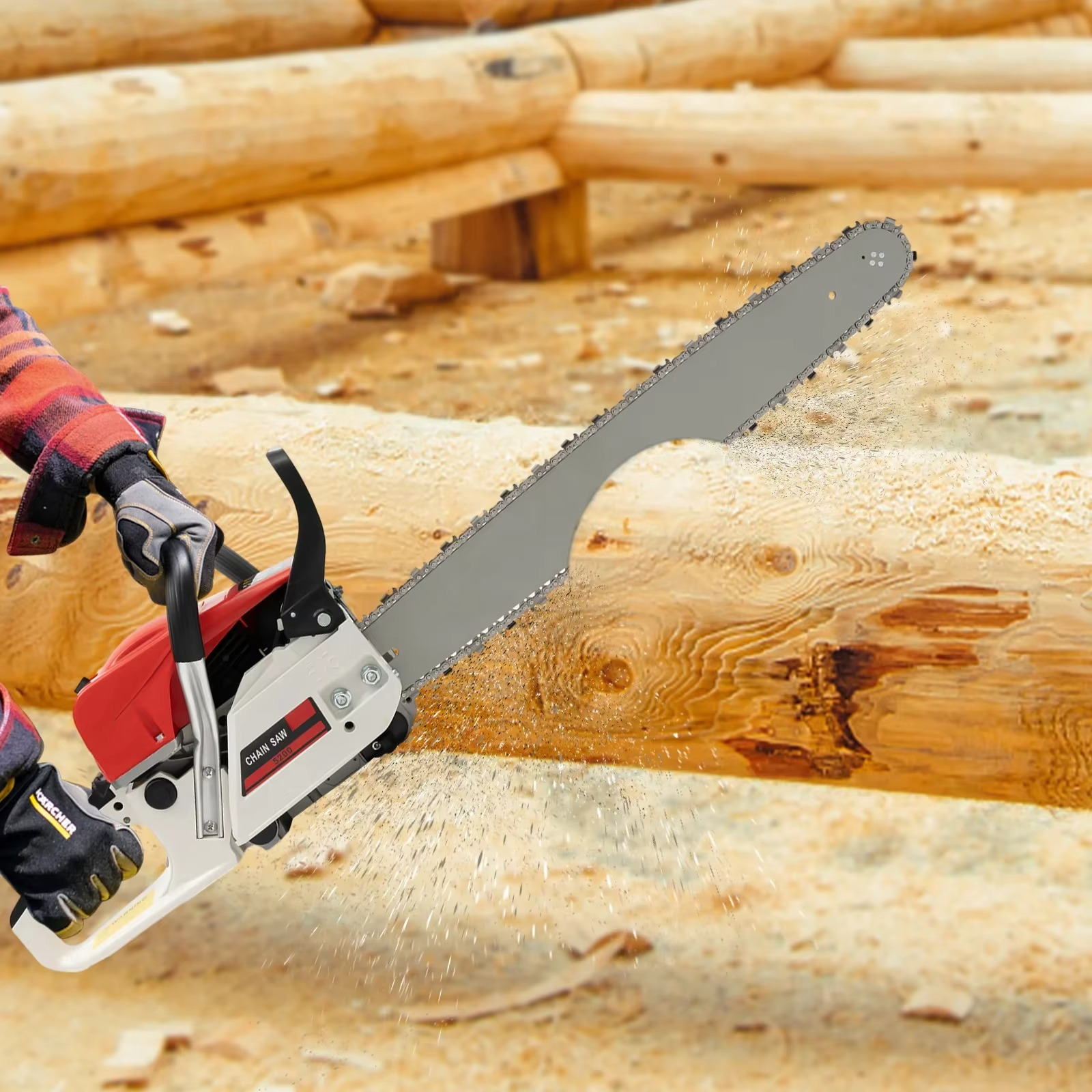 Magazaw™ 52cc petrol chainsaw cutting through log with precision and ease