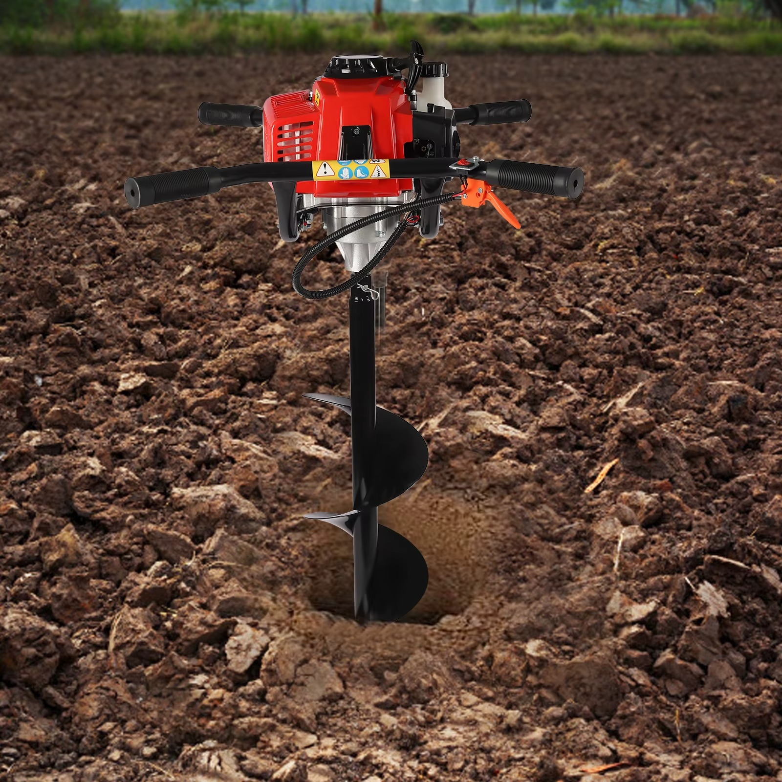 Magazaw 63cc gas post hole digger with dual handles and sharp auger for efficient soil drilling