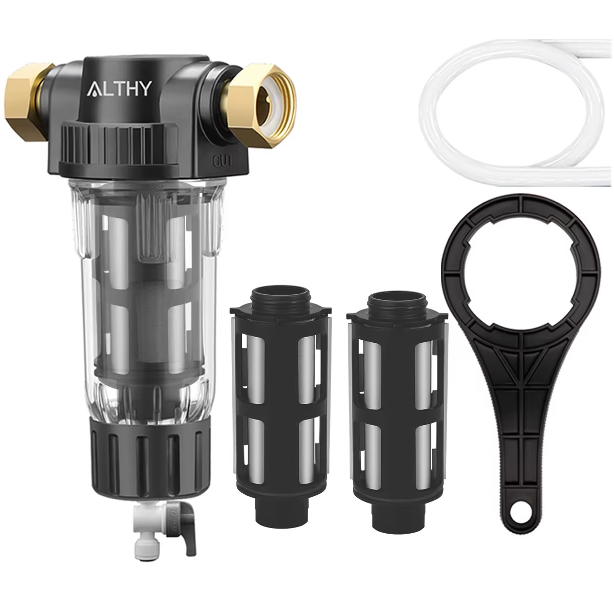 Magazaw whole house water filter system with dual filters and installation accessories