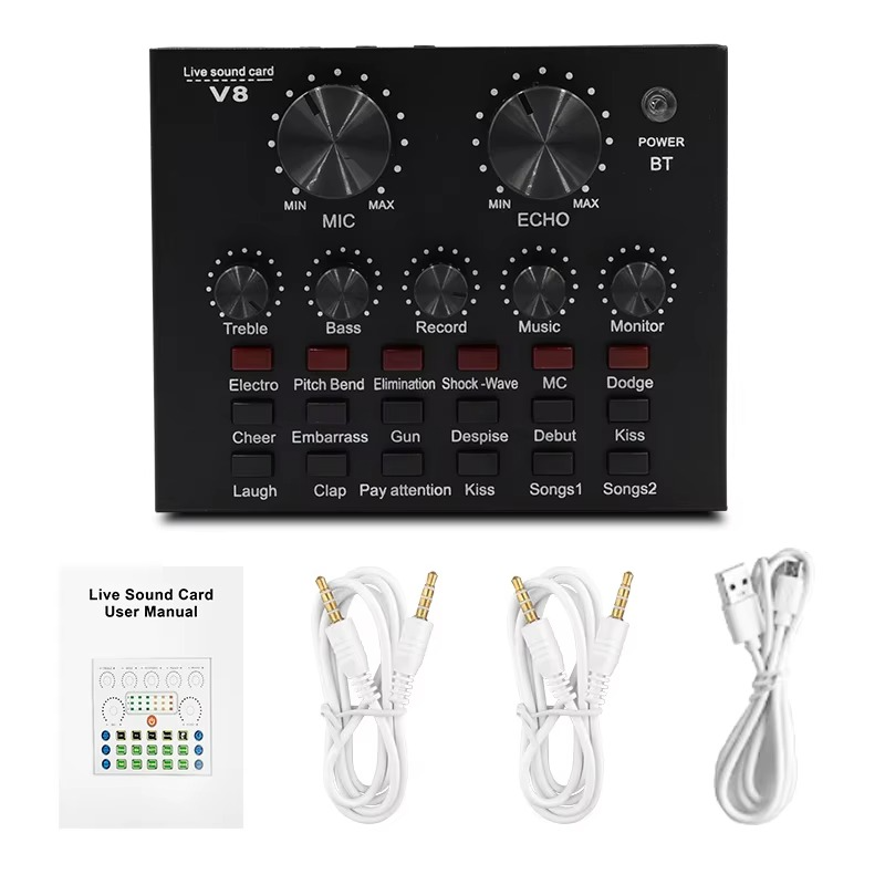 Magazaw V8 Live Sound Card with Echo and Treble Controls for BM800 condenser mic studio kit