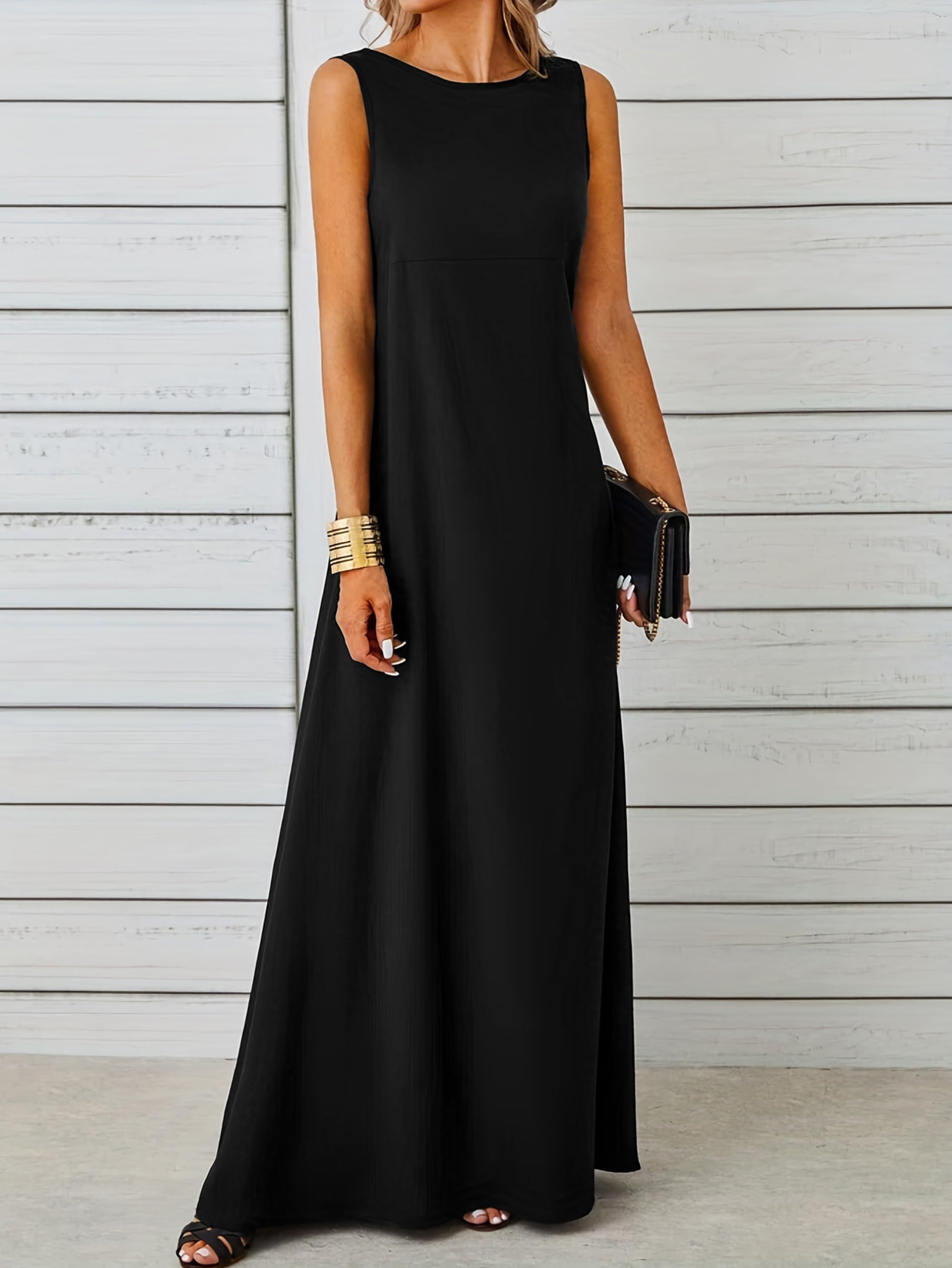 Voocci™ Casual Maxi Tank Dress in Black, perfect for summer styling and versatile wear