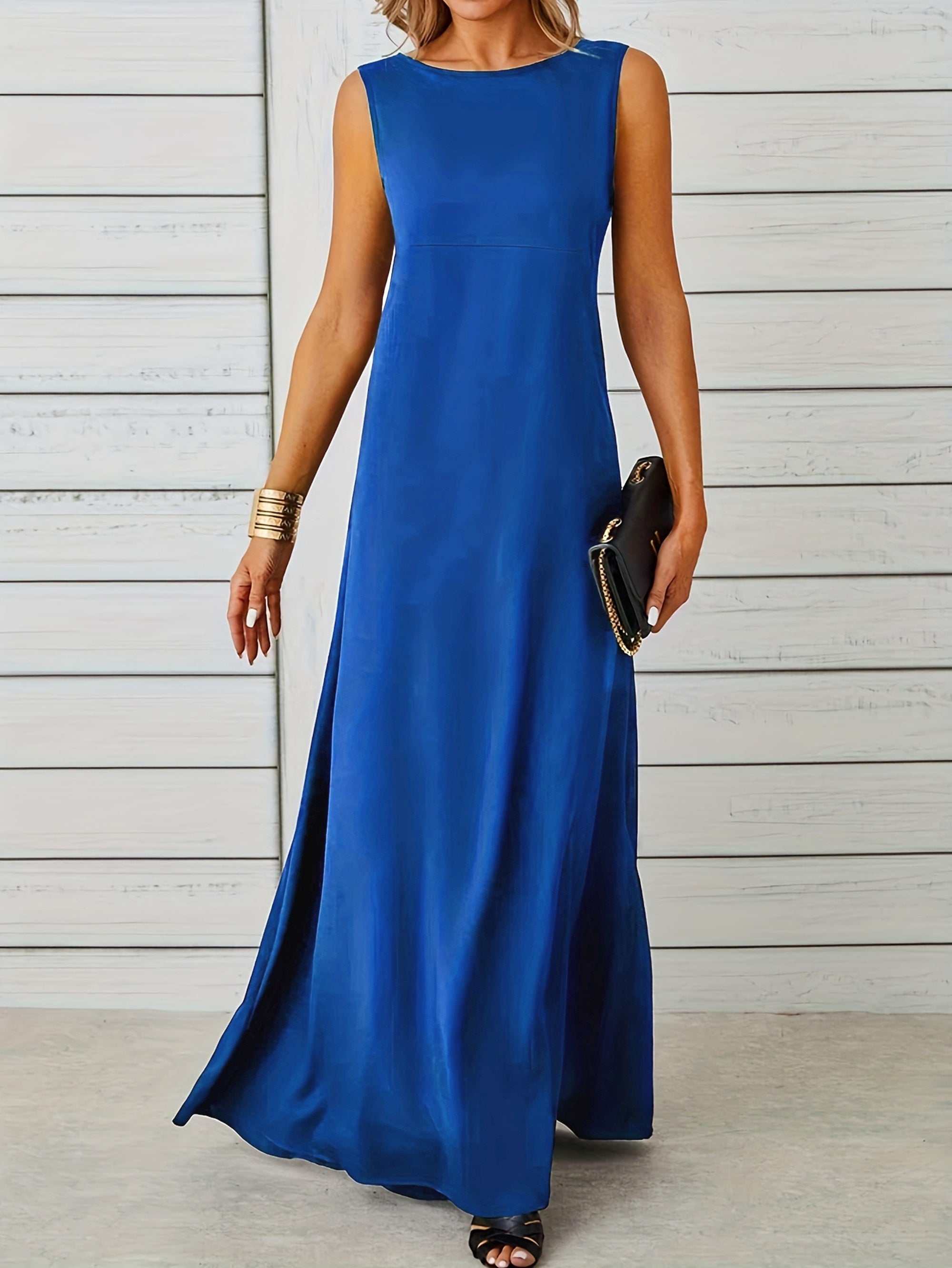 Voocci™ Casual Maxi Tank Dress in Blue with Side Slits for Effortless Style and Comfort