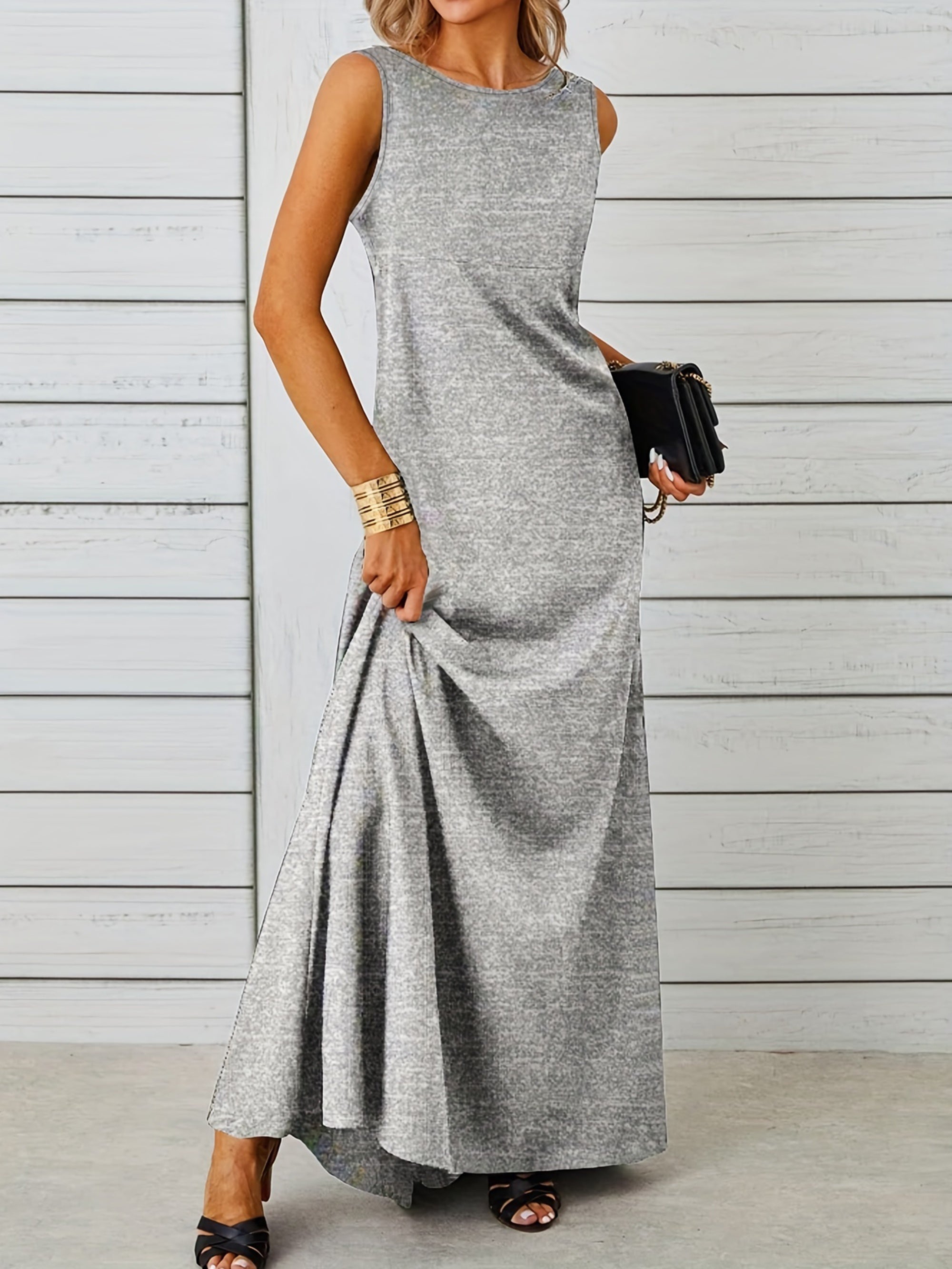 Voocci casual maxi tank dress in gray with a sleek design for effortless summer style