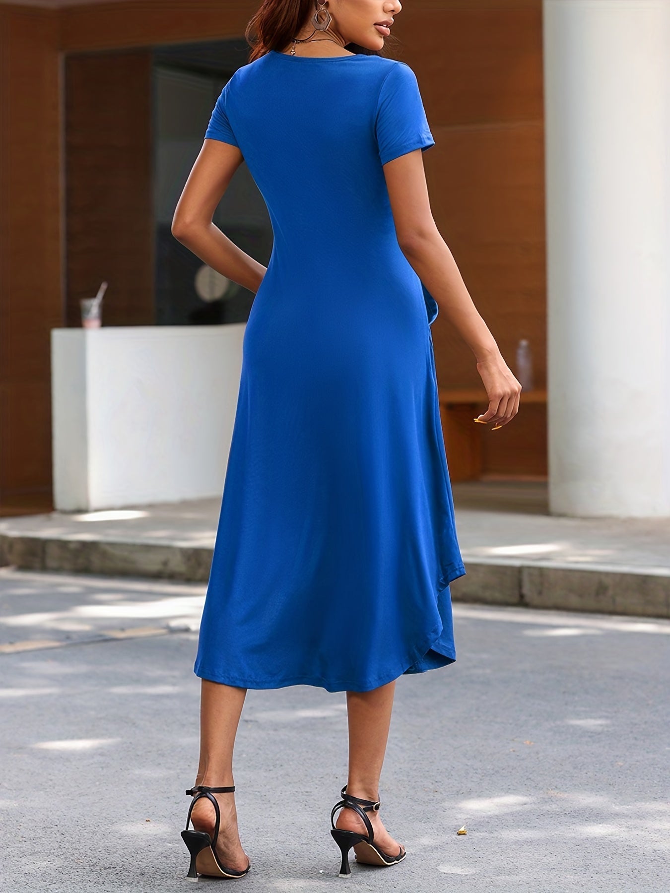 Voocci casual summer dress women in vibrant blue with a flattering fit and short sleeves