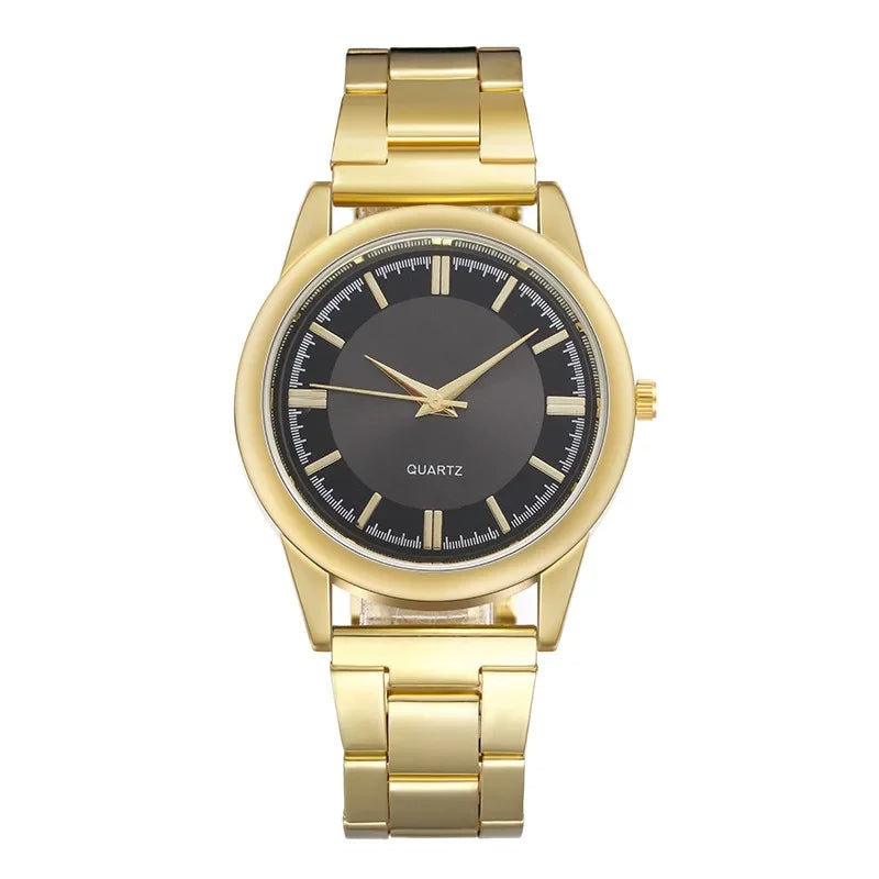 Voocci classic men's wristwatch in gold with a sleek black dial and quartz movement