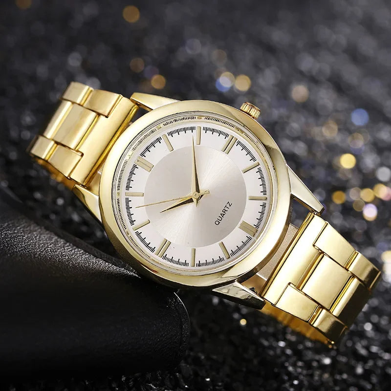 Voocci classic men's wristwatch with a sleek gold band and minimalist silver dial