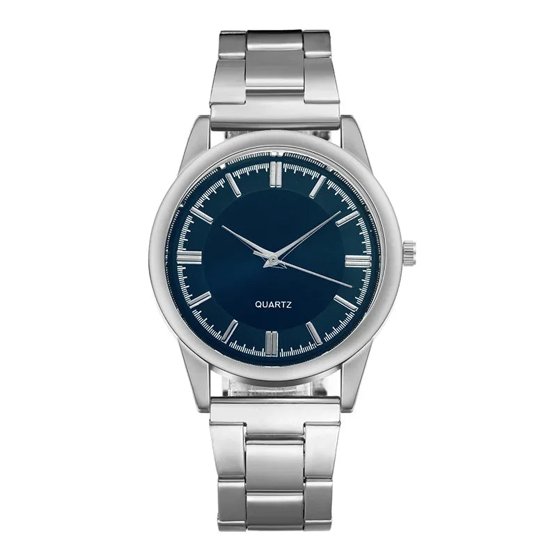 Voocci classic men's wristwatch with a blue dial and sleek silver metal band for stylish everyday wear