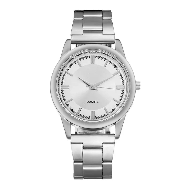 Voocci classic men's wristwatch with a sleek silver stainless steel design and clear white dial