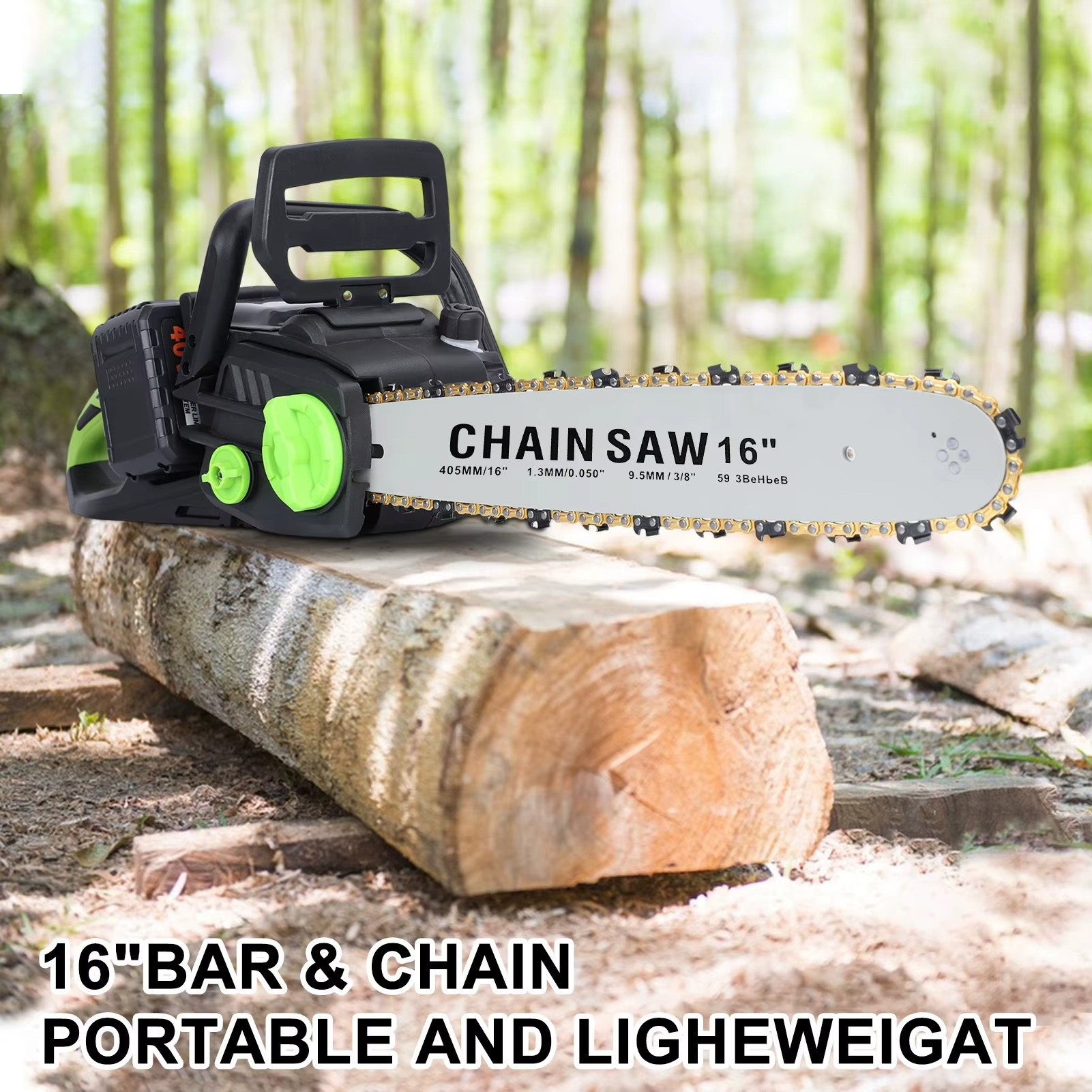 Magazaw cordless electric chainsaw with a 16-inch bar, designed for easy portability and lightweight use
