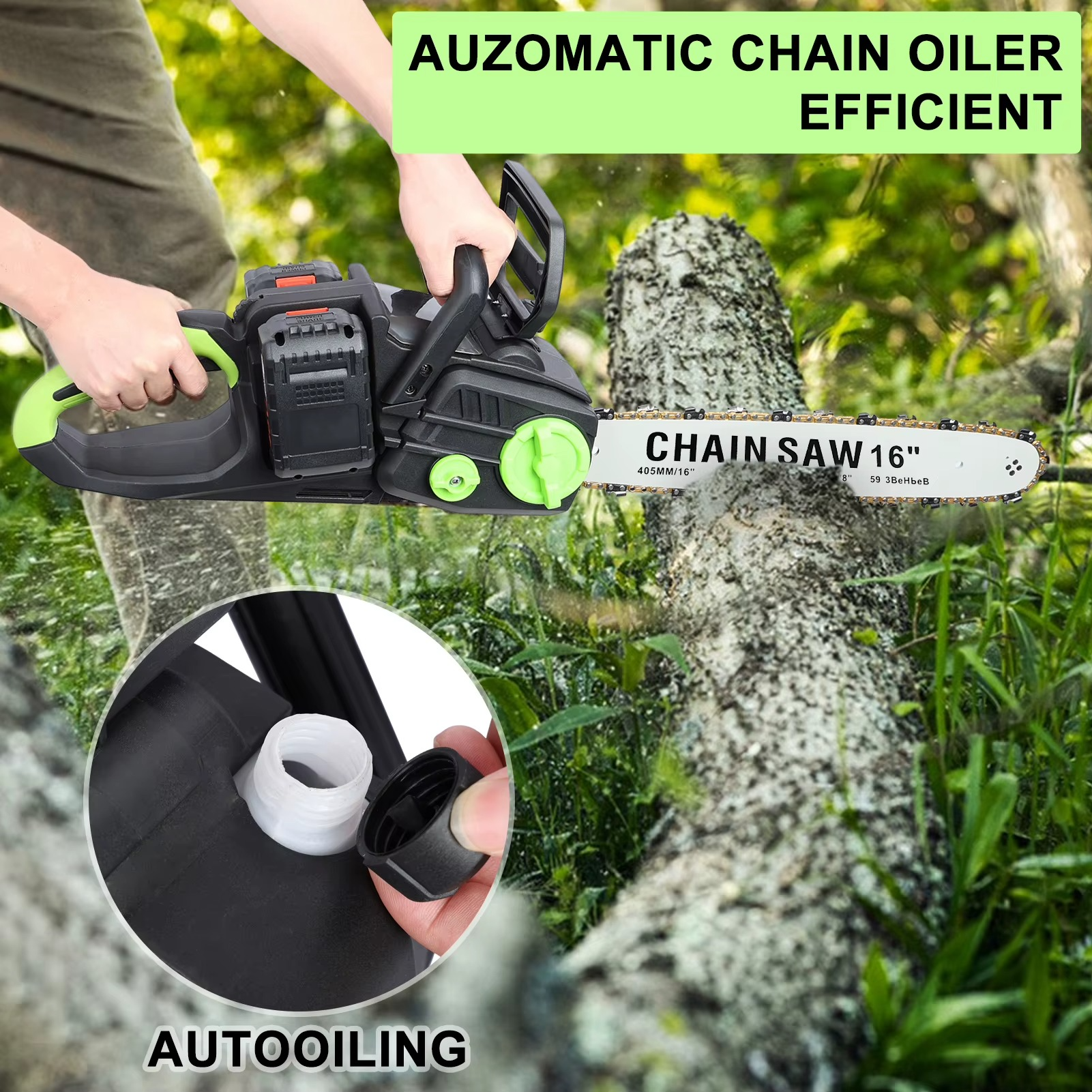 Magazaw cordless electric chainsaw with automatic chain oiler for efficient cutting and tree maintenance