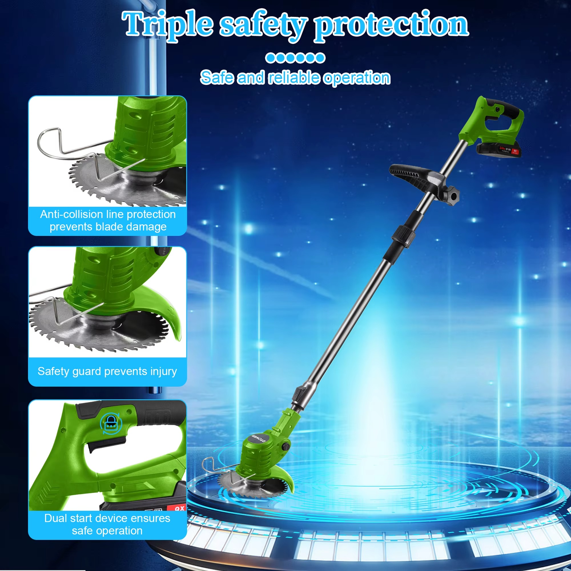 Magazaw cordless electric weed eater with triple safety features for safe and reliable operation