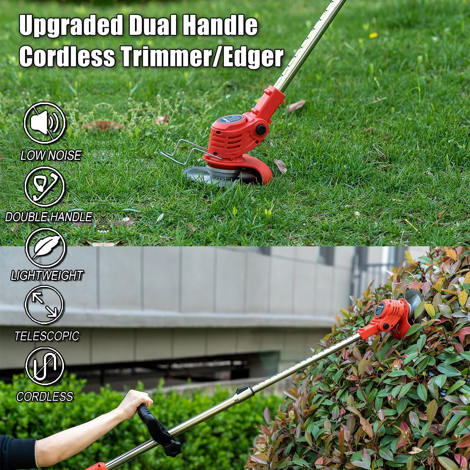 Magazaw upgraded dual handle cordless weed trimmer 21V with lightweight design and low noise operation