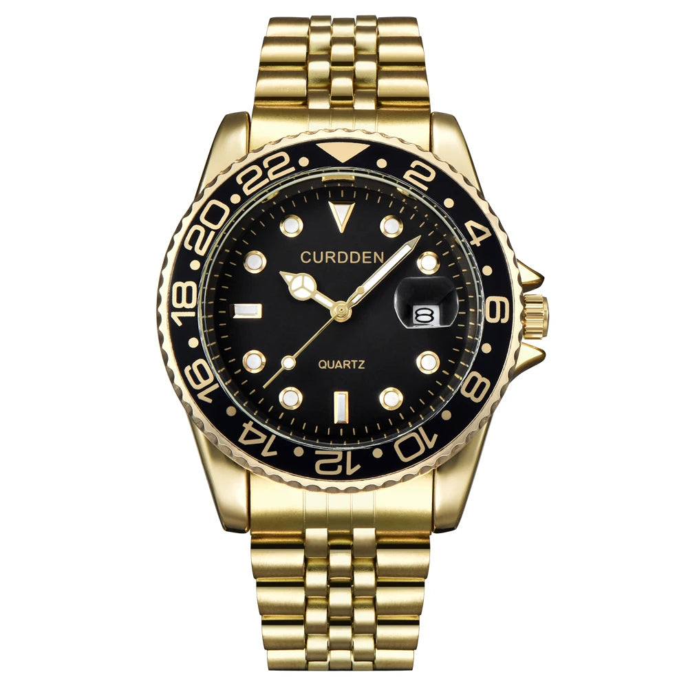 Voocci™ Curdden Gold Quartz Watch with Black Dial and Metal Band for Stylish Everyday Use