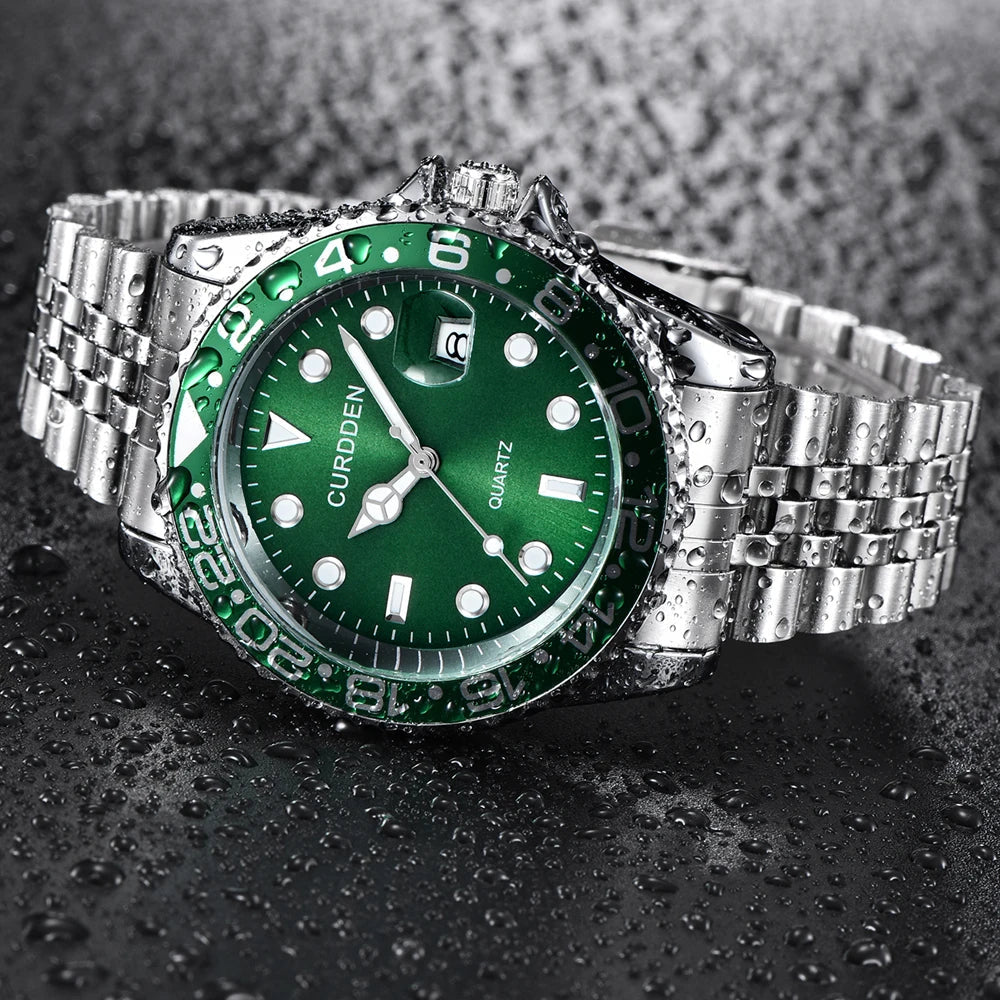 Voocci Quartz Green Water-Resistant Watch with Stainless Steel Band for Everyday Wear