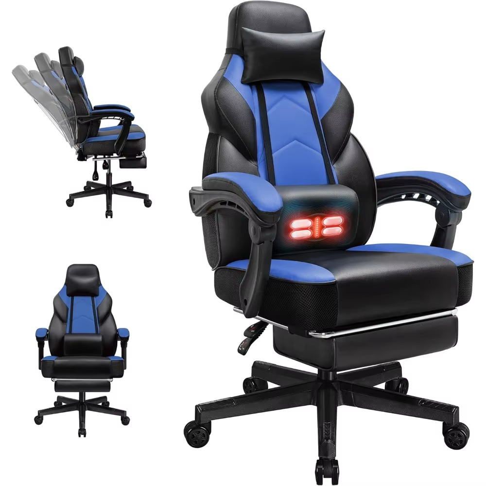 Magazaw ergonomic gaming chair with massage feature, adjustable and sleek design in black and blue